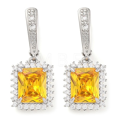 Brass Pave Cubic Zirconia Rectangle Hoop Earrings for Women EJEW-I304-29P-1