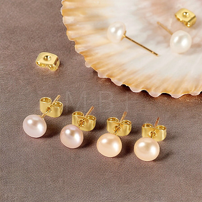 6Pcs 3 Colors Natural Cultured Freshwater Pearl Stud Earrings EJEW-TAC00025-1