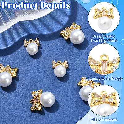 6Pcs 3 Styles Brass Plastic Pearl Pendants KK-CJ0005-53-1