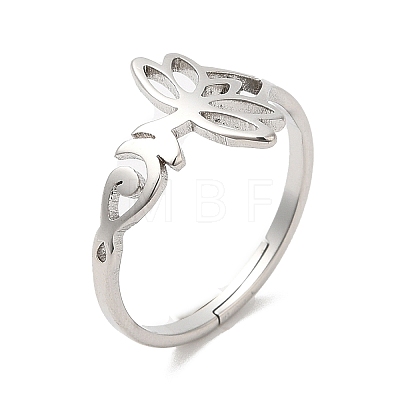 Non-Tarnish 304 Stainless Steel Hollow Lotus Adjustable Ring for Women LS-RJEW-M149-32P-1