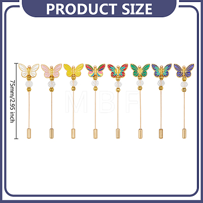 8Pcs Butterfly Brass & Alloy Enamel & Glass Beads Brooches JEWB-GO00005-1