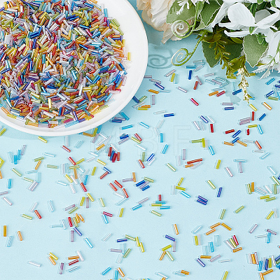3000Pcs Transparent Colours Rainbow Glass Bugle Beads GLAA-PA0001-84-1