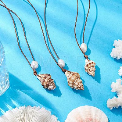 Summer Beach Natural Cultured Freshwater Pearl & Natural Shell Pendant Necklaces NJEW-JN05100-04-1