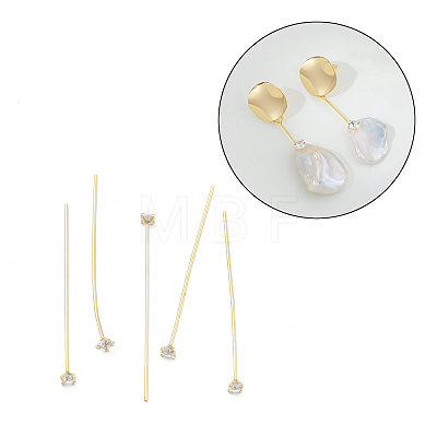 Brass Micro Pave Clear Cubic Zirconia Head Pins KK-M306-09G-02-1