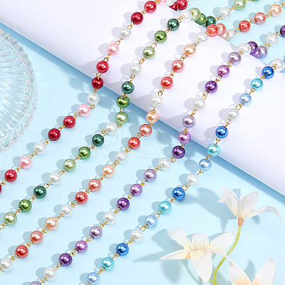5Pcs 5 Color Handmade Glass Pearl Beaded Chain AJEW-CA0003-32-1