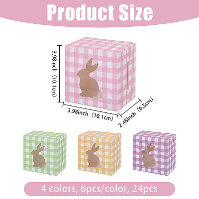 24Pcs 6 Colors Tartan Folding Paper Candy Packing Boxes with Rabbit Window CON-WH0085-193-1