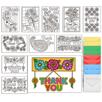 AHADERMAKER 1 Set Thank You Theme Coloring Paper Greeting Cards Sets AJEW-GA0007-26B-1