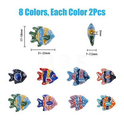 16Pcs 8 Colors Handmade Porcelain Beads PORC-DC0001-01-1