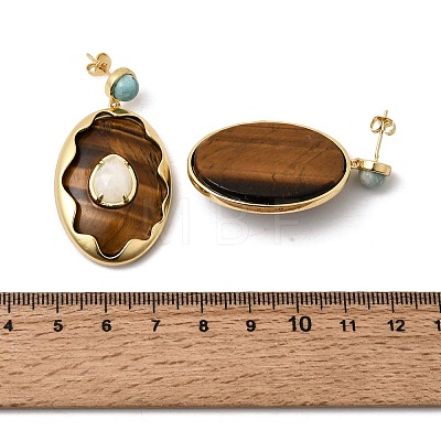 Brass & Natural Tiger Eye Dangle Stud Earrings G-B186-04G-1