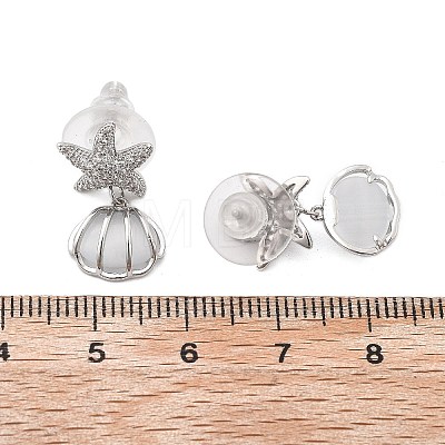 Shell Shape Brass Clear Cubic Zirconia Stud Earrings EJEW-D301-02P-1