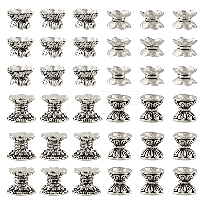 60Pcs 4 Styles Tibetan Style Alloy Bead Caps FIND-TA0002-98-1