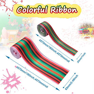 2Rolls 2 Styles Stripe Pattern Printed Polyester Grosgrain Ribbon OCOR-TA0001-37J-1