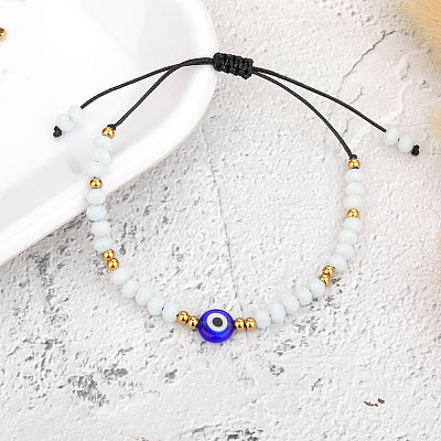 Adjustable Glass Evil Eye Brided Bead Bracelet TV3992-3-1