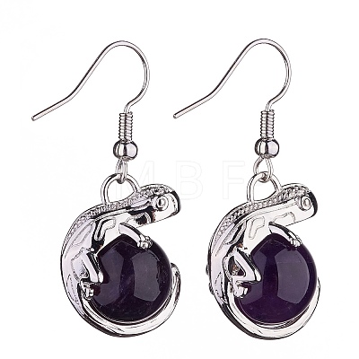 Natural Amethyst Chameleon Dangle Earrings with Crystal Rhinestone EJEW-A092-10P-07-1