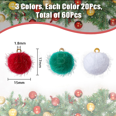 60Pcs 3 Colors Faux Mink Fur Covered Pendants DIY-FH0005-67-1