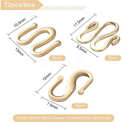 BENECREAT 72Pcs 9 Style Brass S Hook Clasps KK-BC0002-29-1