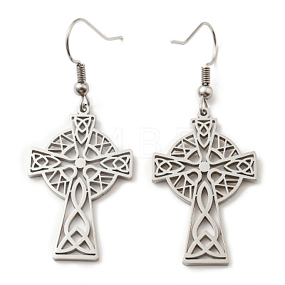 304 Stainless Steel Cross with Sailor's Knot Dangle Earrings for Women EJEW-F320-01P-1