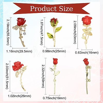 5Pcs 5 Styles Rose Flower Alloy Resin Lapel Pin Brooches for Backpack Clothes JEWB-CJ0003-53-1