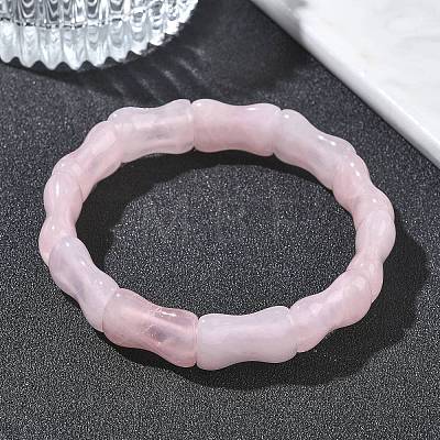 Bamboo Natural Rose Quartz Beads Stretch Bracelets for Women Men BJEW-K304-01M-1