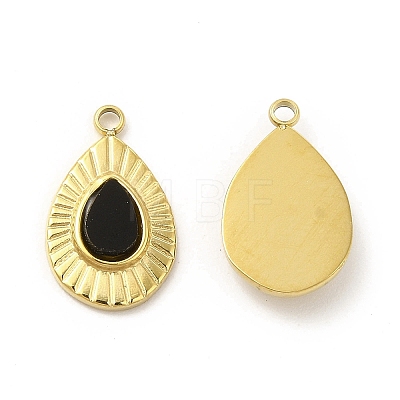 Natural Black Onyx(Dyed & Heated) Teardrop Charms STAS-J401-VC666-1