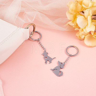2Pcs 2 Styles 201 Stainless Steel Keychains KEYC-TAD0001-15A-1