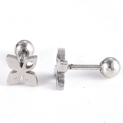 201 Stainless Steel Flower Barbell Cartilage Earrings EJEW-R147-26-1