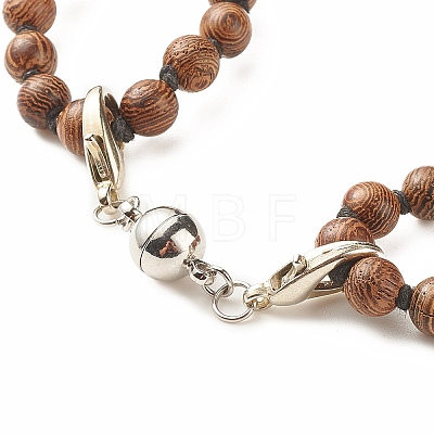 Round Wood Beaded Double Layer Necklace with Brass Magnetic Clasp NJEW-JN03858-1