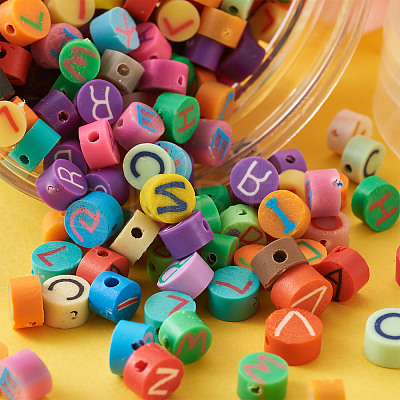 Handmade Polymer Clay Flat Round with Capital Letter Beads CLAY-CW0001-01-1