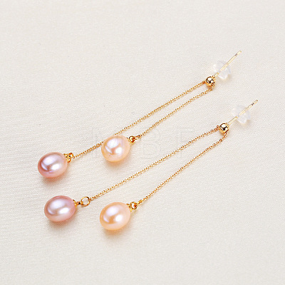 Oval Natural Freshwater Pearl Dangle Stud Earrings WG1F437-01-1