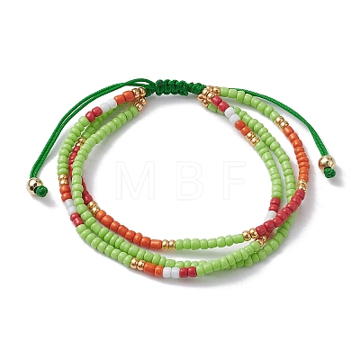 Adjustable Glass Seed Beaded Triple Layer Multi-strand Bracelet BJEW-MZ00048-1