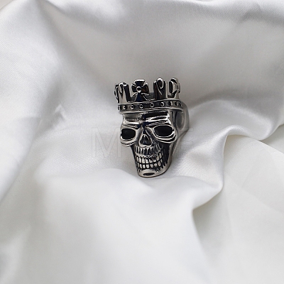 Steam Punk Style Titanium Steel Skull King Finger Rings SKUL-PW0005-12A-1