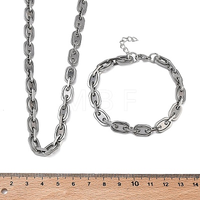 304 Stainless Steel Oval Link Chain Necklaces Bracelets Sets SJEW-D091-08P-1