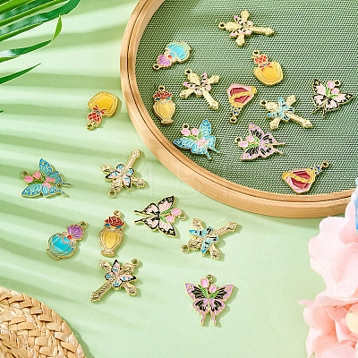  20Pcs 10 Styles Light Gold Plated Alloy Enamel Pendants ENAM-TA0001-75-1