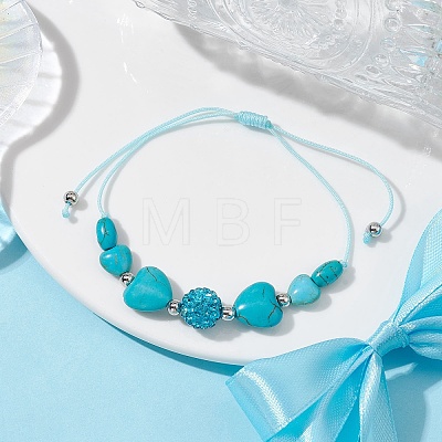 Heart Synthetic Turquoise Braided Bead Bracelets BJEW-JB09822-1