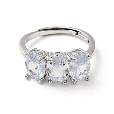 Clear Cubic Zirconia Oval Adjustable Ring RJEW-I087-13P-1
