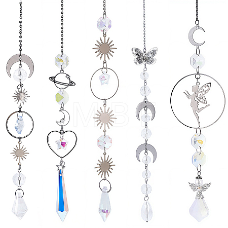 5Pcs Alloy Planet Moon Hanging Ornaments HJEW-BM0001-47-1