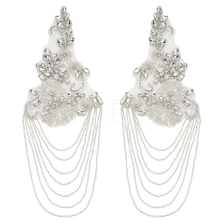 Glass Seed & Rhinestone Beaded Fringe Embroidery Applique Patch DIY-WH0780-20A-1