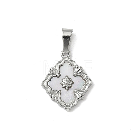 304 Stainless Steel Pave Natural Shell Flower Pendants STAS-C103-12P-1