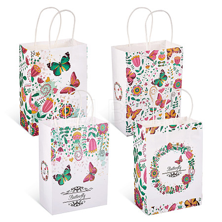8Pcs 4 Styles Rectangle with Butterfly Pattern Paper Gift Bags CARB-TA0001-09-1