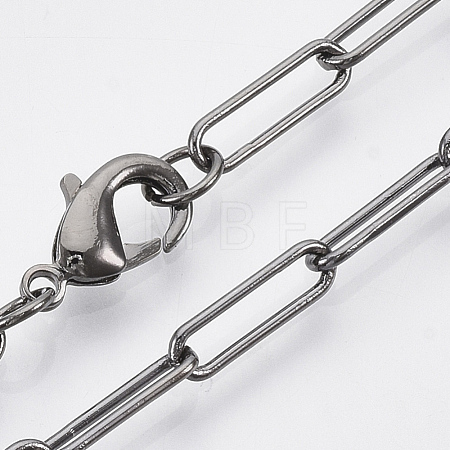 Brass Round Oval Paperclip Chain Necklace Making MAK-S072-04B-B-1