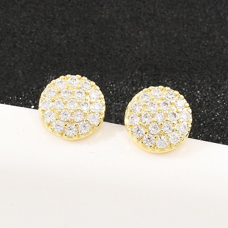 Brass Micro Pave Clear Cubic Zirconia Stud Earrings EJEW-F405-06G-1
