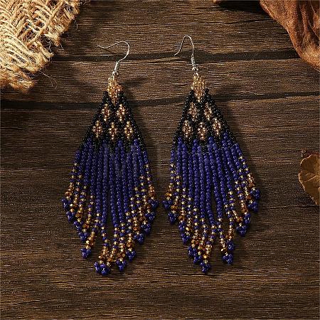 Bohemian Style Geometric Glass Seed Bead Handmade Tassel Dangle Earrings for Women RE9074-3-1