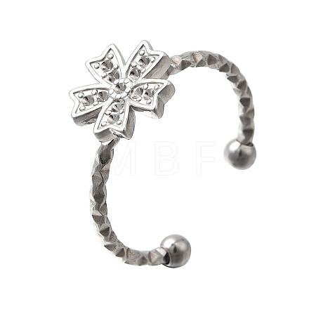 Flower 304 Stainless Steel Adjustable Cuff Ring Rhinestone Settings STAS-H237-02G-P-1