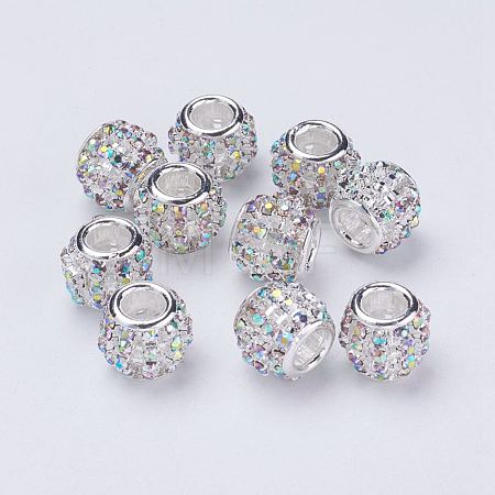 Silver Color Plated Alloy Grade A Rhinestone European Beads CPDL-J024-02S-1