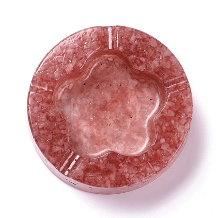 Resin with Natural Rose Quartz Chip Stones Ashtray DJEW-F015-05F-1