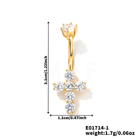 Elegant and Stylish Cross Brass Rhinestone Belly Rings Curved Barbell UZ1894-1-1