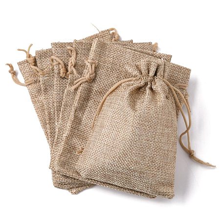 Polyester Imitation Burlap Packing Pouches Drawstring Bags X-ABAG-R004-14x10cm-05-1