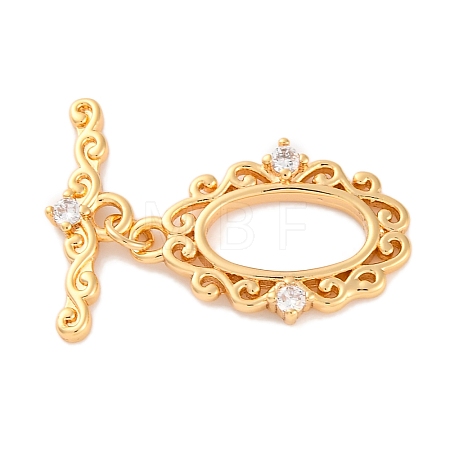 Brass Micro Pave Clear Cubic Zirconia Toggle Clasps KK-S403-17G-1