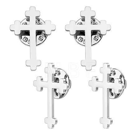 4Pcs Cross Stainless Steel Lapel Pin Back Brooches for Backpack Clothes JEWB-GA0001-53P-1