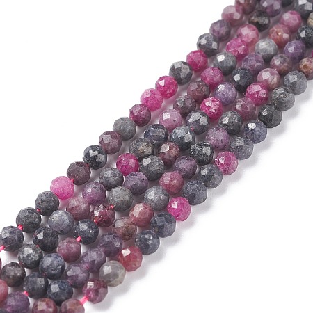 Natural Red Corundum/Ruby and Sapphire Beads Strands G-R460-4mm-013-1